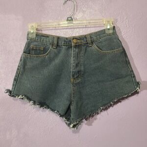 AA Denim Shorts Raw‎ Hem High Waisted Blue Jean Short Shorts Casual Summer 29